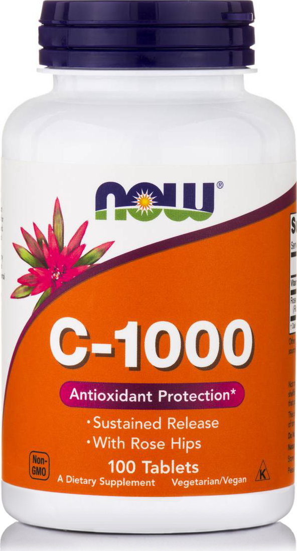 NOW Foods C-1000 Sustained Release 1000mg με Rose Hips – 100 Ταμπλέτες