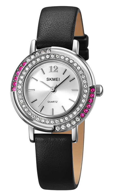 SKMEI γυναικείο ρολόι 1855SIBK με δερμάτινο λουρί, 28mm, 3 ATM, ασημί - SKMEI 99856