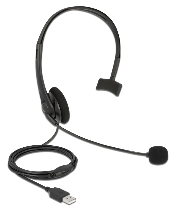 DELOCK headphones με μικρόφωνο 27177, mono, USB, volume control, μαύρα - DELOCK 92146