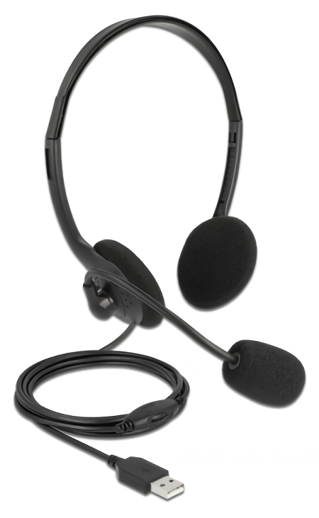 DELOCK headphones με μικρόφωνο 27178, stereo, USB, volume control, μαύρα - DELOCK 92147