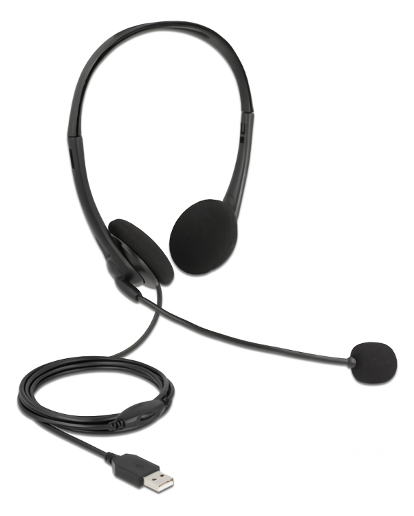 DELOCK headphones με μικρόφωνο 27179, stereo, USB, volume control, μαύρα - DELOCK 92148