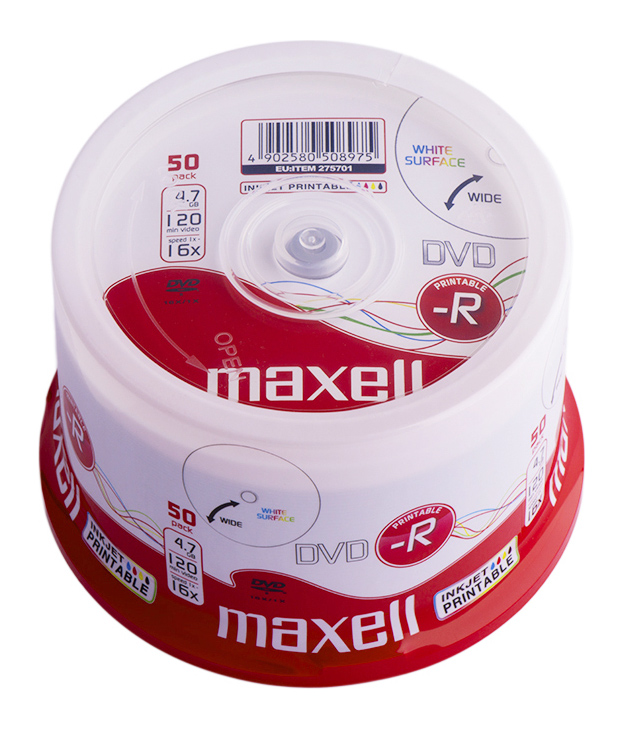 MAXELL DVD-R 275701, 4.7GB, 120min, 16x speed, printable, Cake 50τμχ - MAXELL 103760