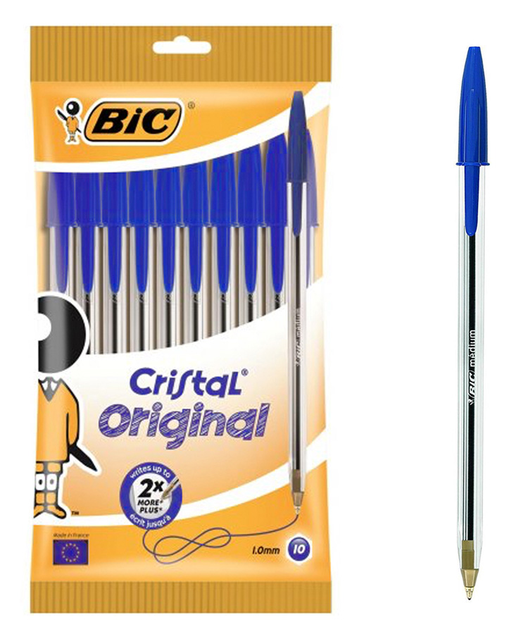 BIC στυλό διαρκείας Cristal με μύτη 1mm, μπλε, 10τμχ - BIC 82612