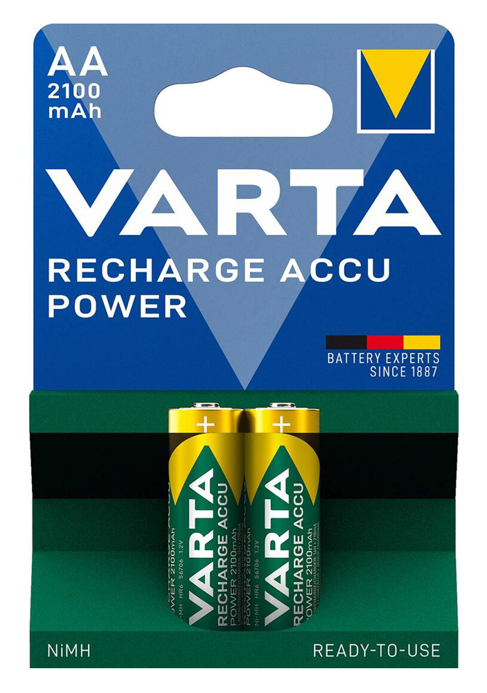 VARTA επαναφορτιζόμενες μπαταρίες λιθίου, AA, 2100mAh, 1.2V, 2τμχ - VARTA 114497