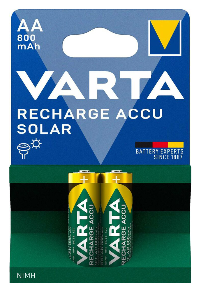 VARTA επαναφορτιζόμενες μπαταρίες λιθίου Solar, AA, 800mAh, 1.2V, 2τμχ - VARTA 114499