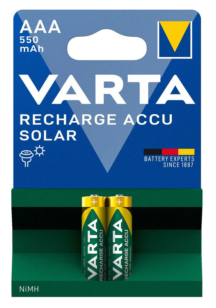 VARTA επαναφορτιζόμενες μπαταρίες λιθίου Solar, AAA, 550mAh, 1.2V, 2τμχ - VARTA 114498