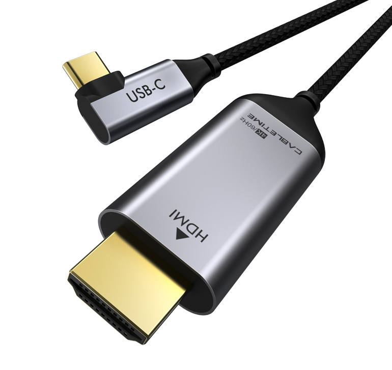 CABLETIME καλώδιο USB-C σε HDMI CT-CMRHD1, γωνιακό, 4K/60Hz, 1.8m, μαύρο - CABLETIME 84819