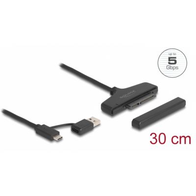 DELOCK καλώδιο σύνδεσης HDD/SSD 61042, USB/USB-C σε SATA, 6Gbps, μαύρο - DELOCK 108189