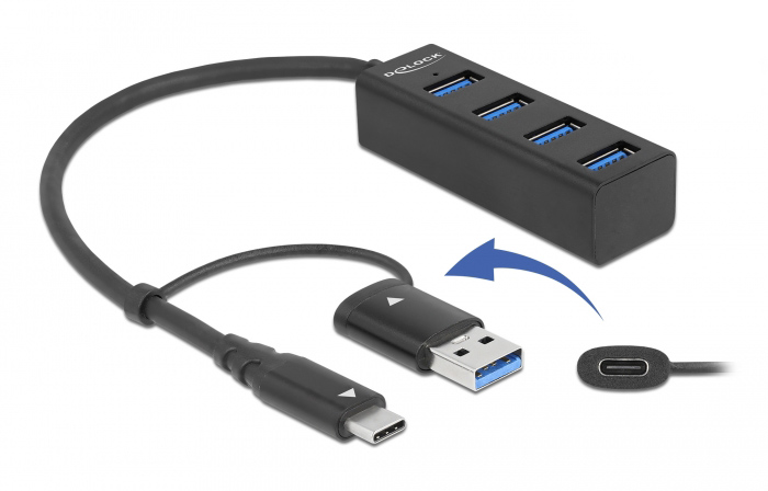 DELOCK USB hub 63828, 4x θυρών, 5Gbps, USB & USB-C σύνδεση, μαύρο - DELOCK 97844