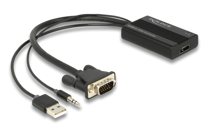 DELOCK αντάπτορας HDMI σε VGA & 3.5mm/USB 64172, 1080p, 25cm, μαύρος - DELOCK 101482