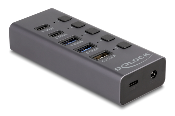 DELOCK USB hub 64248 με διακόπτες, 5x θυρών, 5Gbps, USB/USB-C σύνδεση, γκρι - DELOCK 118668