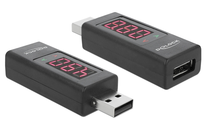 DELOCK αντάπτορας USB 65569 με οθόνη ένδειξης V/A, έως 5V/4A, μαύρος - DELOCK 106942