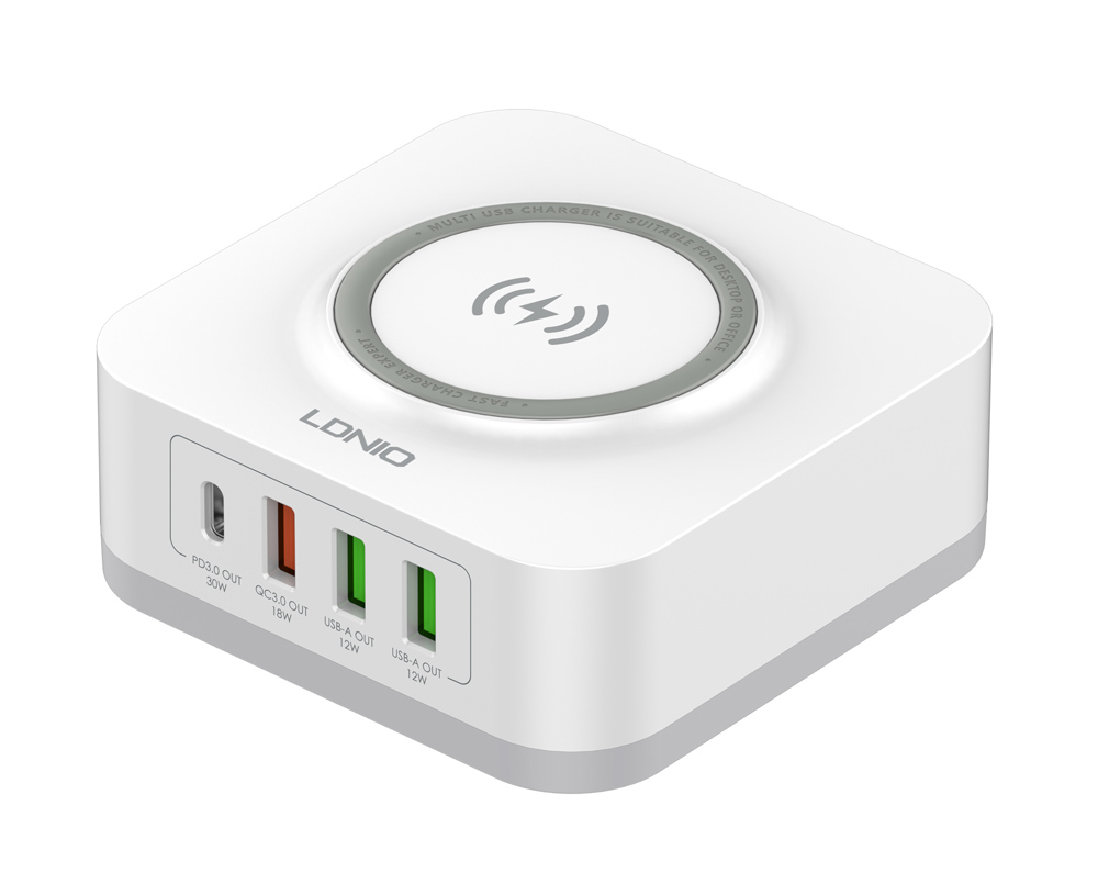LDNIO σταθμός φόρτισης AW004, USB-C/3x USB/wireless, 32W, PD/QC, λευκός - LDNIO 108958