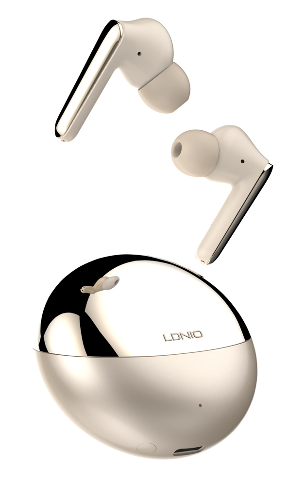 LDNIO earphones με θήκη φόρτισης T01, True Wireless, HiFi, Φ10mm, χρυσά - LDNIO 110569