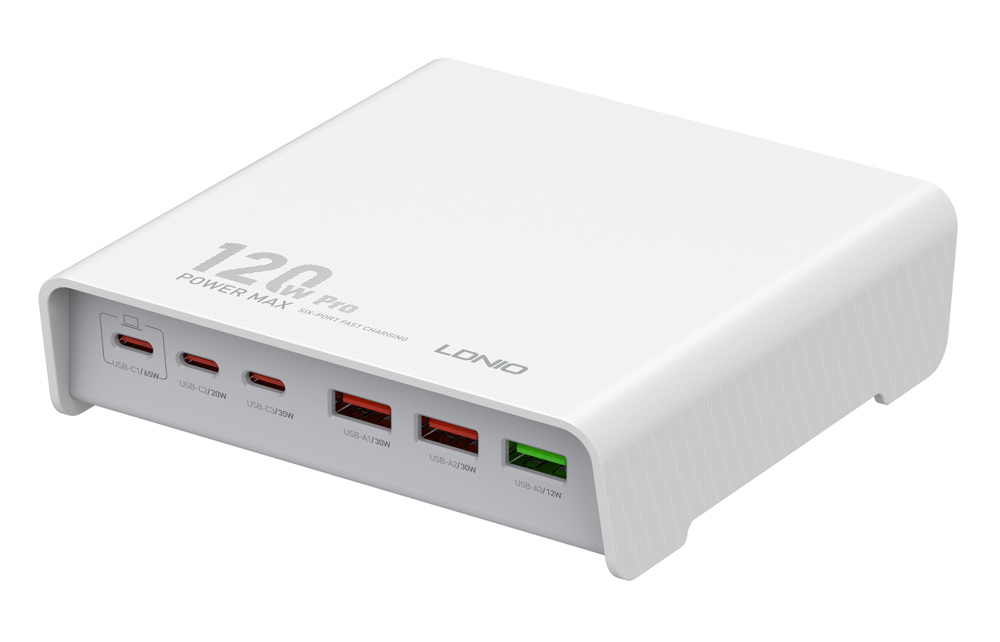 LDNIO σταθμός φόρτισης Q605, 3x USB-C & 3x USB, 120W, PD/QC, λευκός - LDNIO 110974