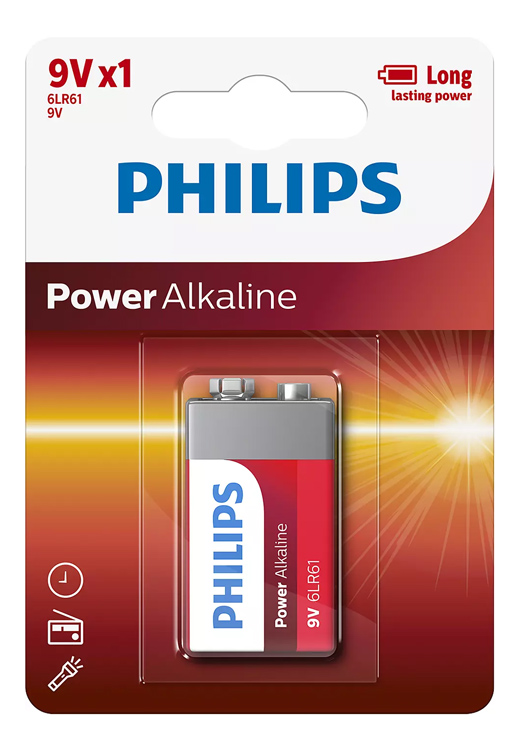 PHILIPS Power αλκαλικές μπαταρίες 6LR61P1B/10, 6LR61 9V, 1τμχ - PHILIPS 20054