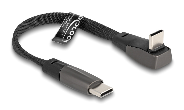 DELOCK καλώδιο USB-C 80750, 60W, flat, γωνιακό, 480 Mbps, 14cm, μαύρο - DELOCK 114890