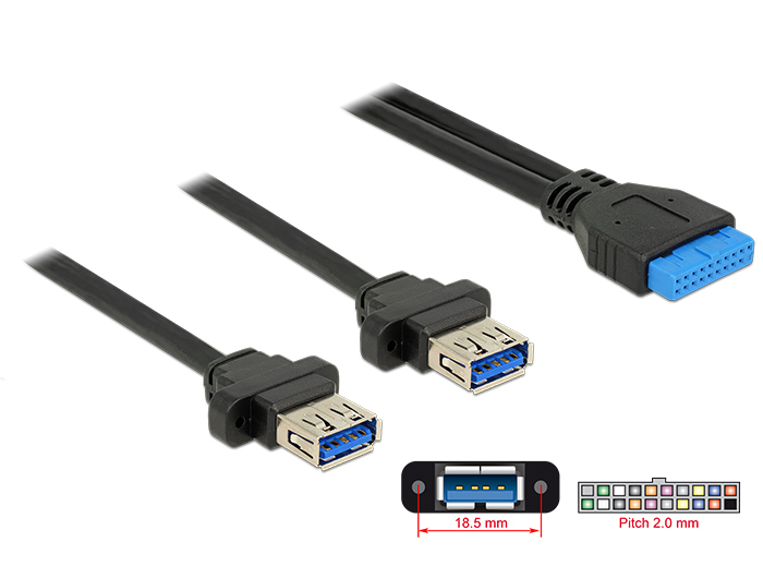 DELOCK καλώδιο USB 3.0 19 pin header (F) σε 2x USB 3.0 (F) 85244, 80cm - DELOCK 59669