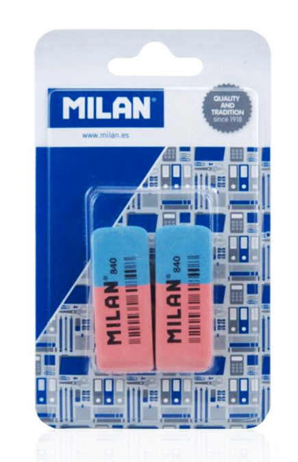 MILAN γόμα 620 BCM10100MP για μολύβι και στυλό, 53 x 20 x 8mm, σετ 2τμχ - MILAN 78357