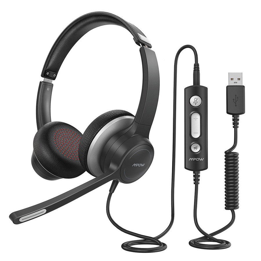 MPOW headset HC6, μικρόφωνο με noise canceling, 3.5mm & USB, μαύρο-ασημί - MPOW 45472