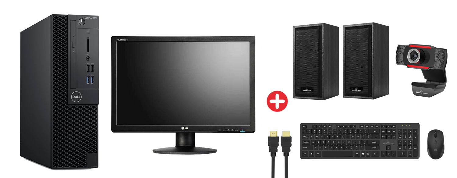 Bundle DELL PC 3060 SFF, οθόνη 24", ποντίκι/πληκτρολόγιο, ηχεία, web cam, Win 11H - 118374