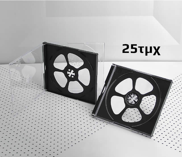Πλαστική θήκη για 4 CD/DVD σε διάφανο/μαύρο χρώμα, 10.4mm, 25τμχ - UNBRANDED 19493