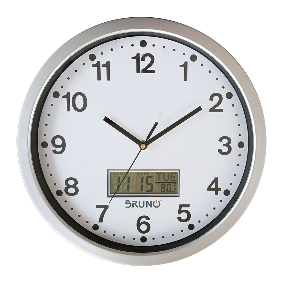 BRUNO ρολόι τοίχου BRN-0123 με ημερομηνία & θερμοκρασία, 35cm, λευκό - BRUNO 105021
