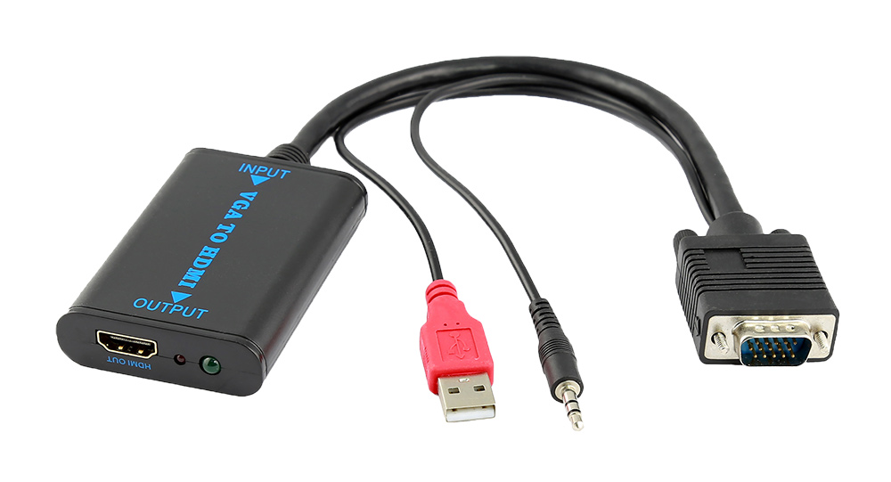 POWERTECH αντάπτορας VGA/USB/3.5mm σε HDMI CAB-H070, 1080p, 0.2m, μαύρος - POWERTECH 57244