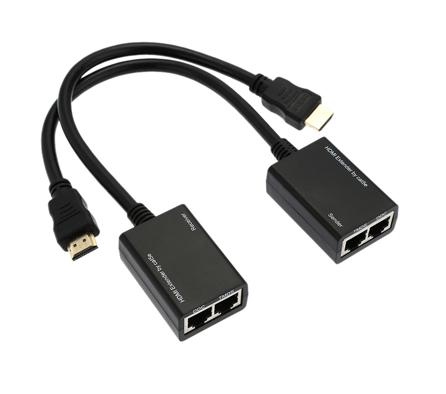 POWERTECH HDMI extender σε 2x UTP cat5e/6 CAB-H078, HD, εώς 30m, μαύρο - POWERTECH 67424