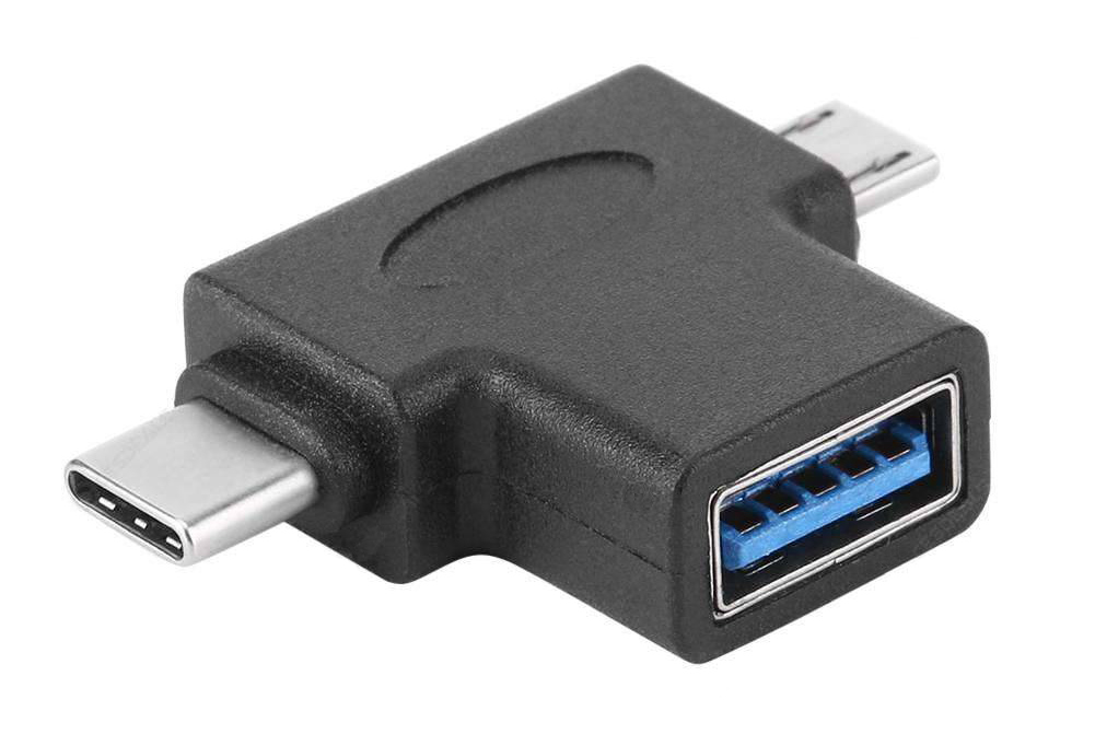 POWERTECH αντάπτορας USB 3.0 (F) σε USB-C & Micro USB CAB-U117, μαύρος - POWERTECH 72221