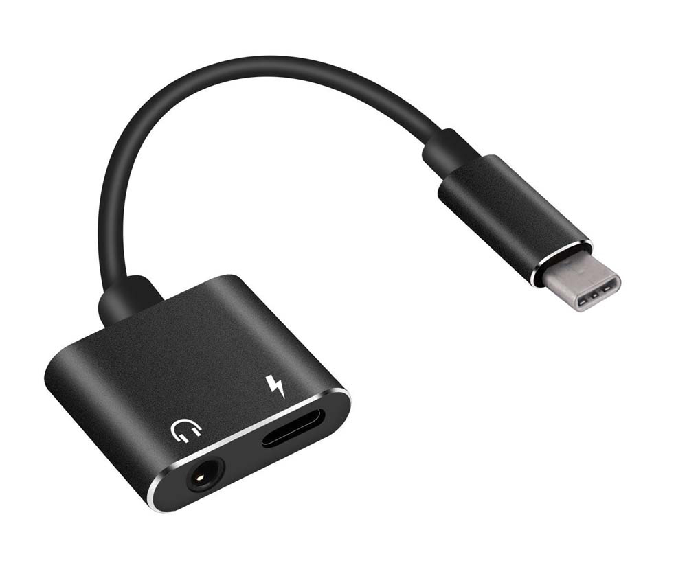 POWERTECH αντάπτορας USB-C σε USB-C & 3.5mm θηλυκό CAB-UC031, μαύρος - POWERTECH 70982
