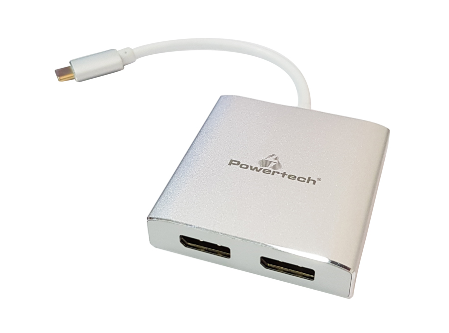 POWERTECH αντάπτορας USB-C σε 2x DisplayPort CAB-UC034, 4K/60Hz, ασημί - POWERTECH 72381