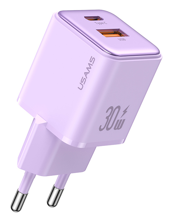 USAMS φορτιστής τοίχου US-CC189, USB & USB-C, 30W PD, μωβ - USAMS 111749