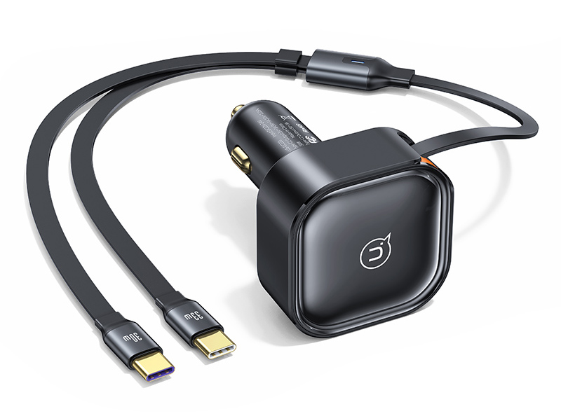 USAMS φορτιστής αυτοκινήτου US-CC220 με καλώδιο 2x USB-C, 30W, μαύρος - USAMS 114195