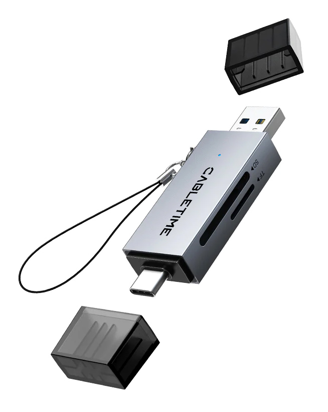 CABLETIME card reader CT-ACSD3-AG, SD/micro SD, USB/USB-C, 5Gbps, γκρι - CABLETIME 112142