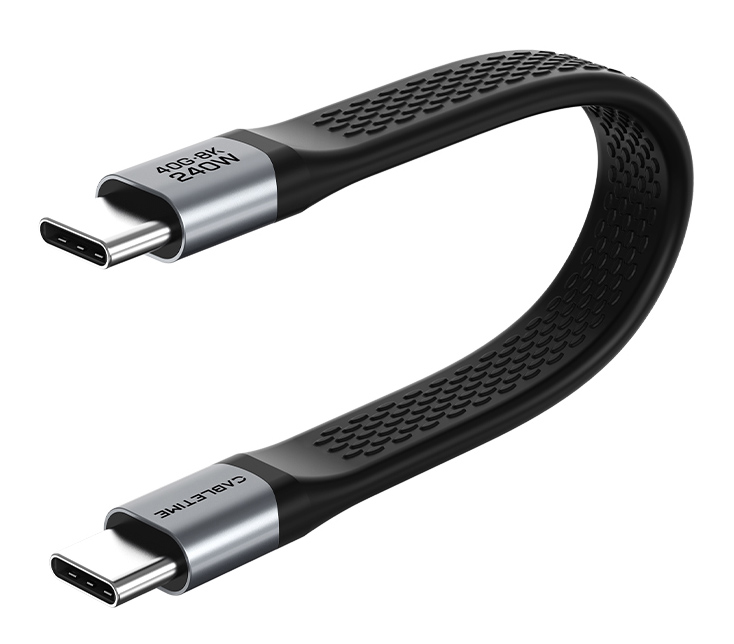 CABLETIME καλώδιο USB-C CT-FU4-AG, flat, 240W, 40Gbps, 8K/60Hz, USB4, 0.15m, μαύρο - CABLETIME 117030