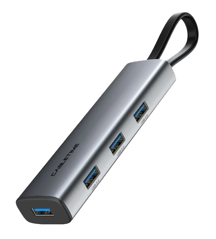 CABLETIME USB hub CT-HUBP4, 4x θυρών, 5Gbps, USB-C σύνδεση, γκρι - CABLETIME 98603