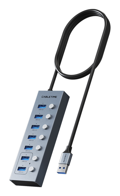 CABLETIME USB hub CT-HUBU7-AG, 7x θυρών, 5Gbps, USB σύνδεση, 1m, γκρι - CABLETIME 112135