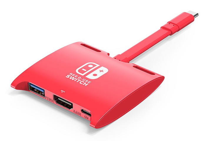 USB-C hub SHUB31 για Nintendo Switch, USB/HDMI 4K/USB-C PD 100W, κόκκινο - UNBRANDED 49639