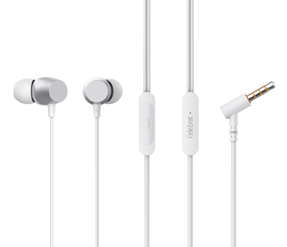 CELEBRAT earphones με μικρόφωνο D10, 3.5mm σύνδεση, Φ10mm, 1.2m, λευκά - CELEBRAT 109979