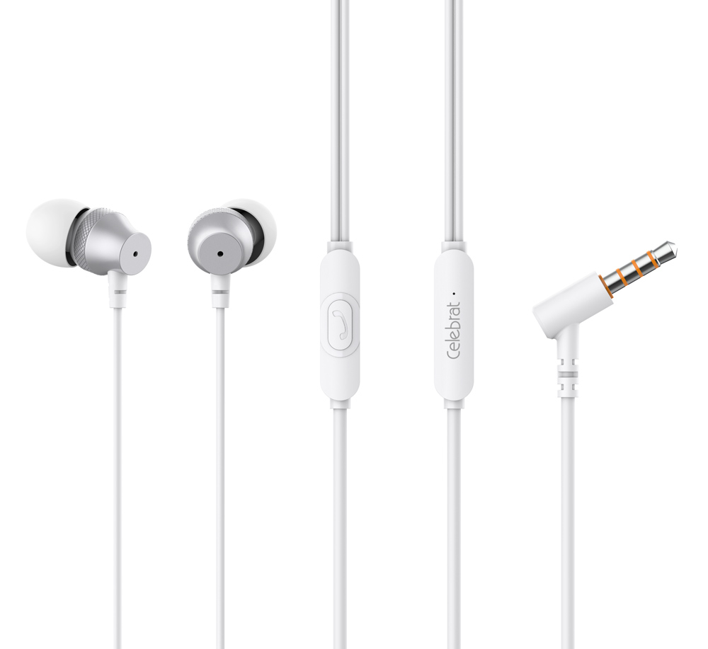 CELEBRAT earphones με μικρόφωνο D11, 3.5mm σύνδεση, Φ10mm, 1.2m, λευκά - CELEBRAT 109977