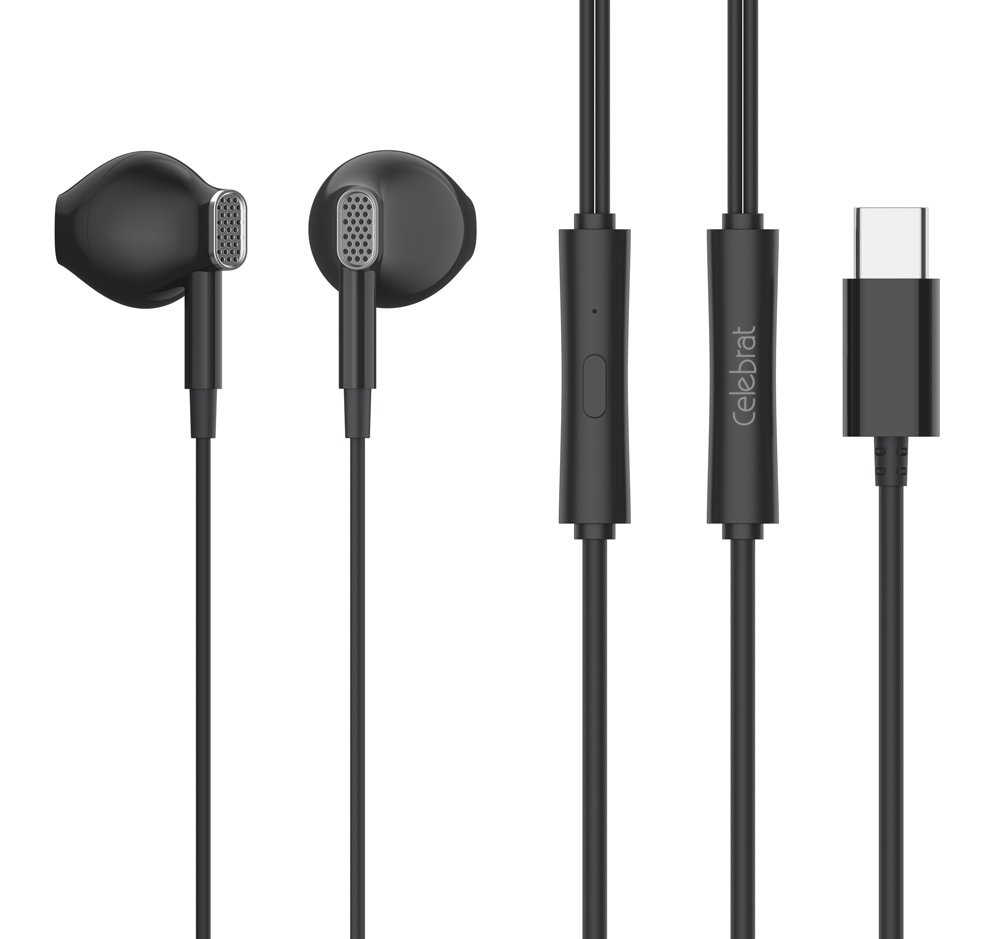CELEBRAT earphones με μικρόφωνο D12, USB-C σύνδεση, Φ14.2mm, 1.2m, μαύρα - CELEBRAT 109962
