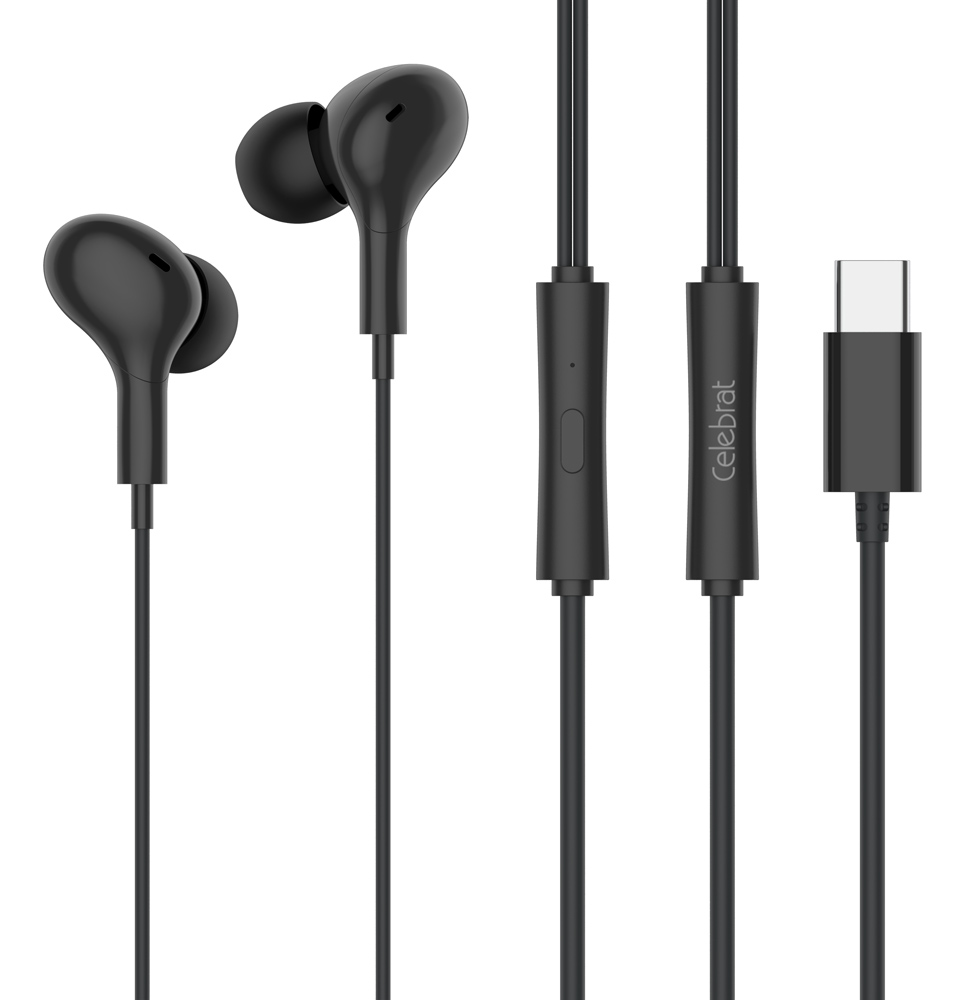 CELEBRAT earphones με μικρόφωνο D13, USB-C σύνδεση, Φ10mm, 1.2m, μαύρα - CELEBRAT 109964
