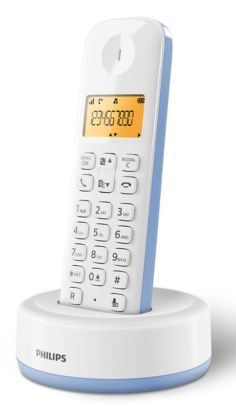 PHILIPS ασύρματο τηλέφωνο D1601S-34, με ελληνικό μενού, λευκό-μπλε - PHILIPS 105798