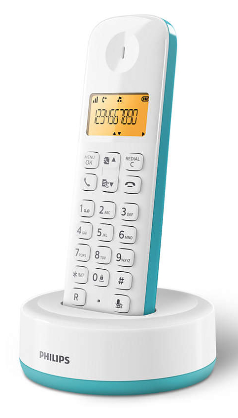 PHILIPS ασύρματο τηλέφωνο D1601T-34, με ελληνικό μενού, λευκό-πράσινο - PHILIPS 105799