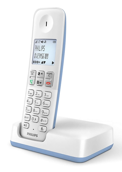 PHILIPS ασύρματο τηλέφωνο D2501S-34, με ελληνικό μενού, λευκό-μπλε - PHILIPS 85438