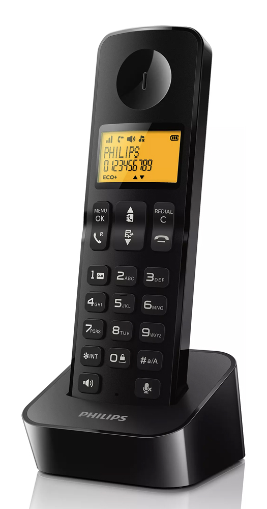 PHILIPS ασύρματο τηλέφωνο D2601B-34, με ελληνικό μενού, μαύρο - PHILIPS 105779