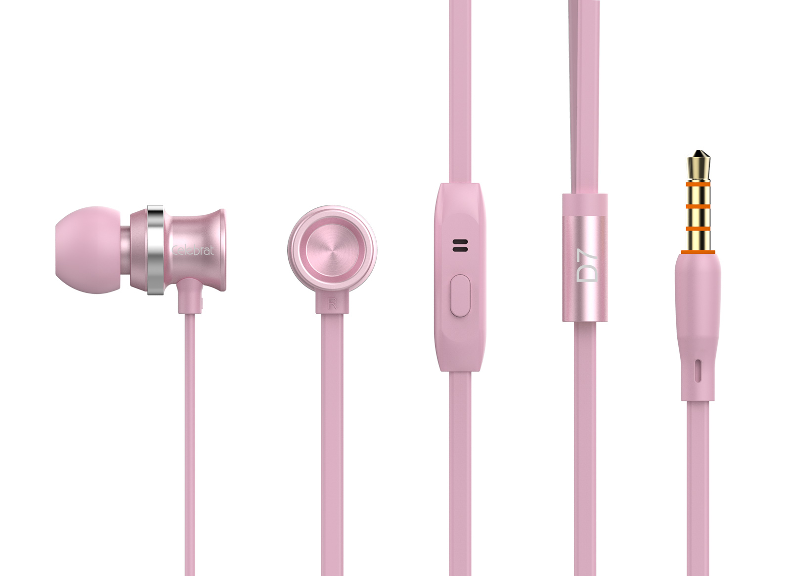 CELEBRAT earphones με μικρόφωνο D7, 3.5mm σύνδεση, Φ10mm, 1.2m, ροζ - CELEBRAT 56755