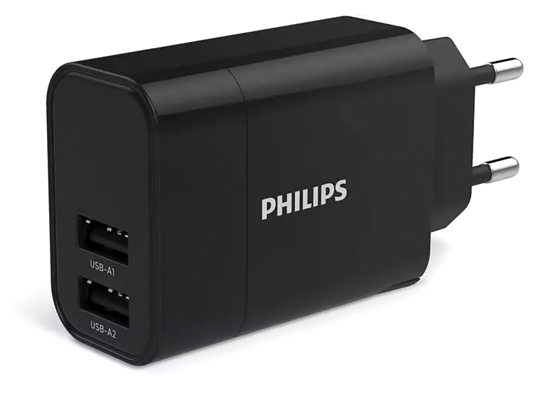 PHILIPS φορτιστής τοίχου DLP2620-12, 2x USB, 17W, μαύρος - PHILIPS 83440