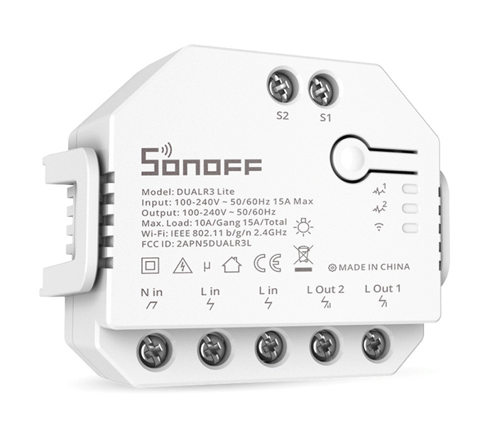 SONOFF smart διακόπτης DUALR3 Lite, 2-Gang, Wi-Fi, 15A, λευκός - SONOFF 98178